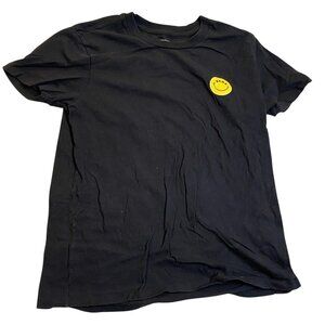 Vans Mens T-Shirt Medium Black With Yellow Smiley Face Graphic Off The Wall Text